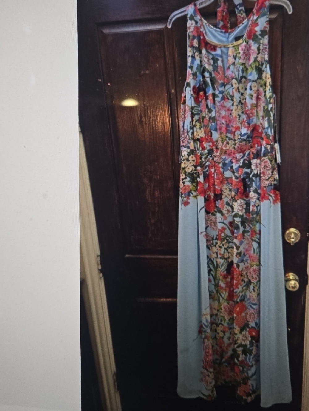 Adrianna Papell Floral Maxi Dress in Blue with Multicolor Bouquet - Picture 8 of 10